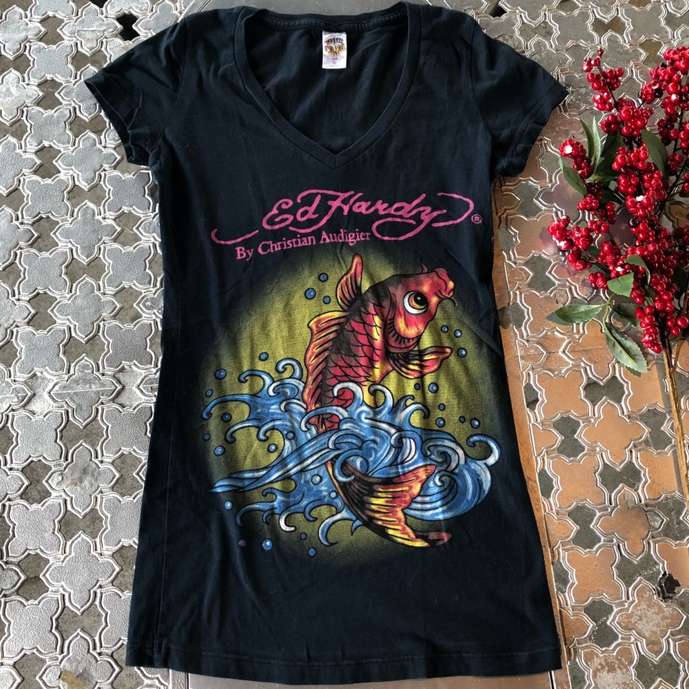 Ed Hardy Koi T-Shirt in Black Size Small